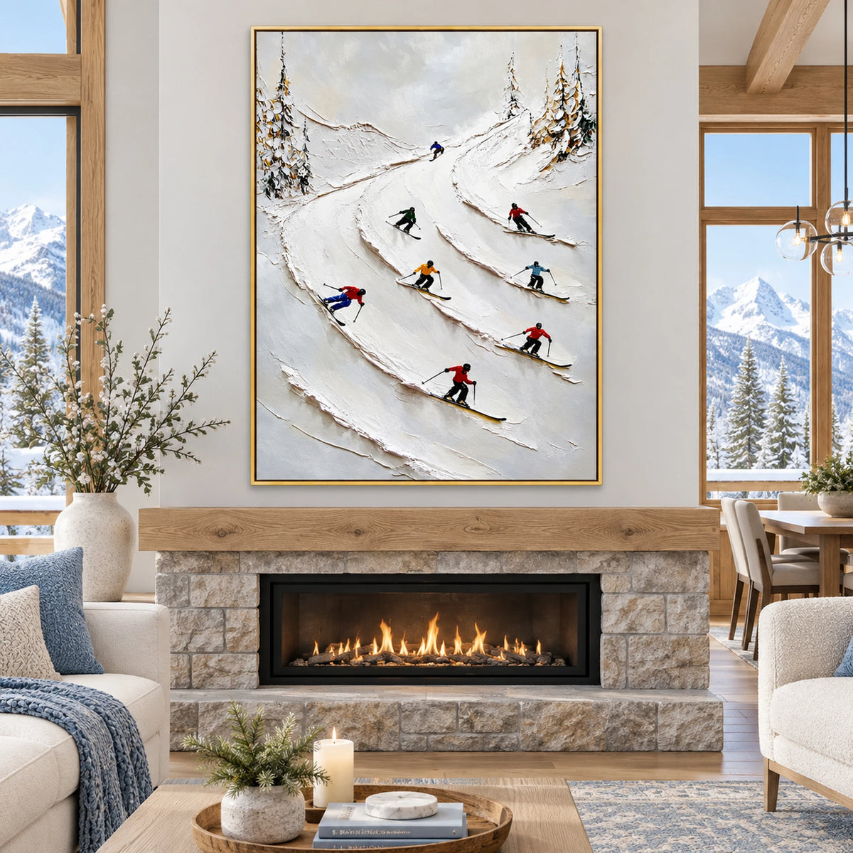 Diagonal Skiers Oil Painting – SK#0937