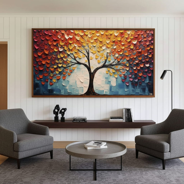 Ember Bloom – Textured Tree Hand-Painted Oil Painting