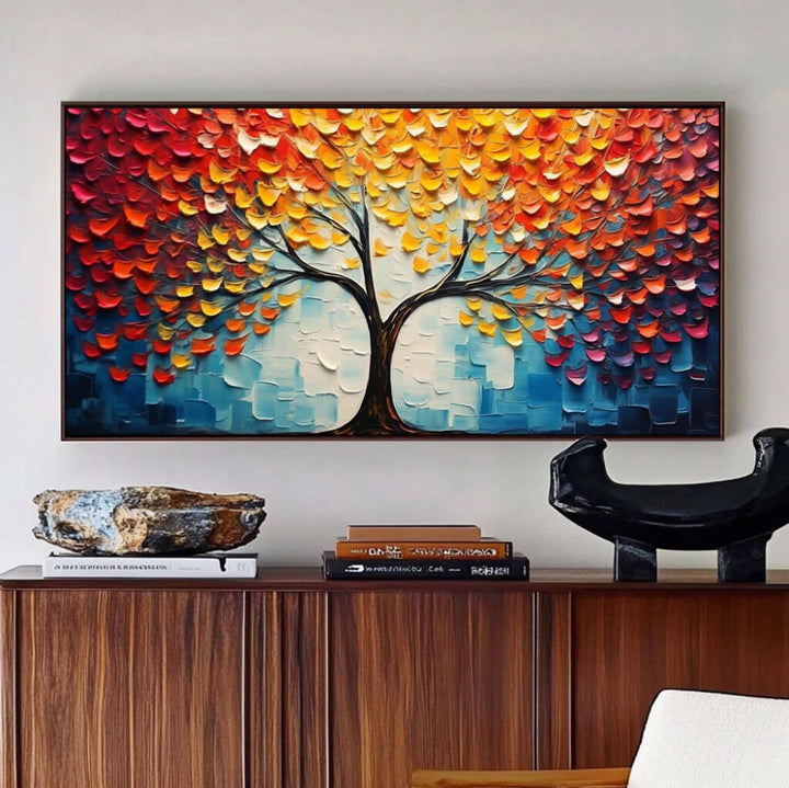 Ember Bloom – Textured Tree Hand-Painted Oil Painting