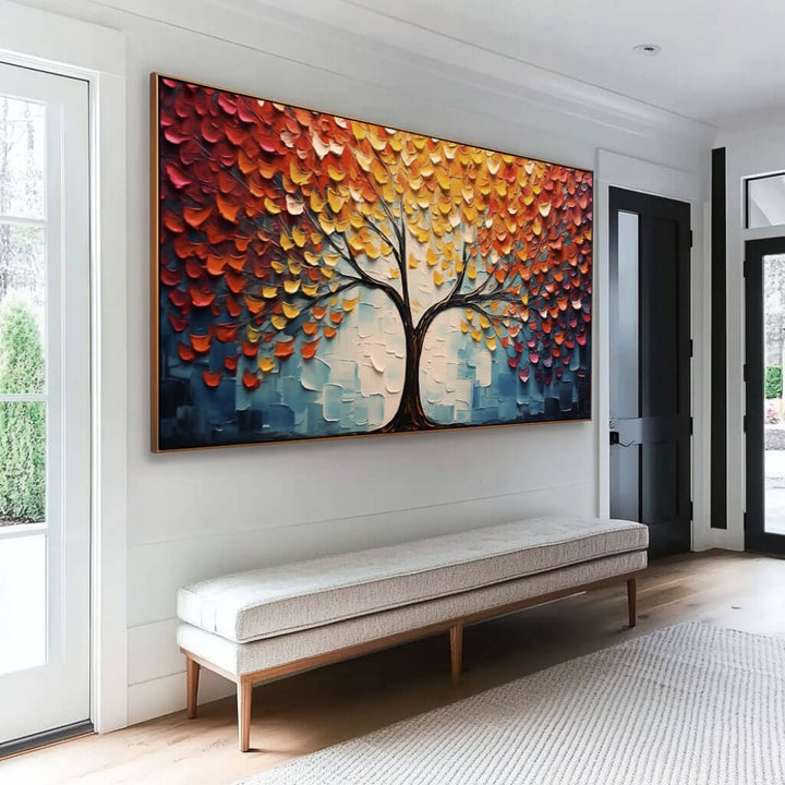 Ember Bloom – Textured Tree Hand-Painted Oil Painting