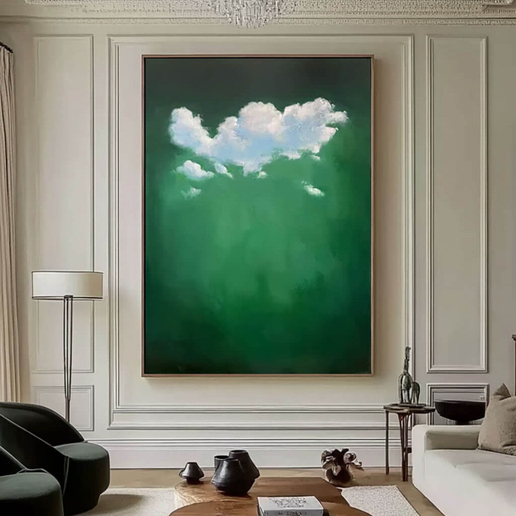 Emerald Gloom – Abstract Cloud Hand-Painted Oil Painting