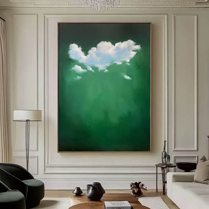 Emerald Gloom – Abstract Cloud Hand-Painted Oil Painting