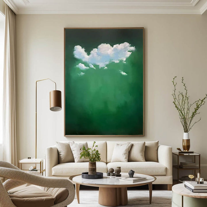 Emerald Gloom – Abstract Cloud Hand-Painted Oil Painting