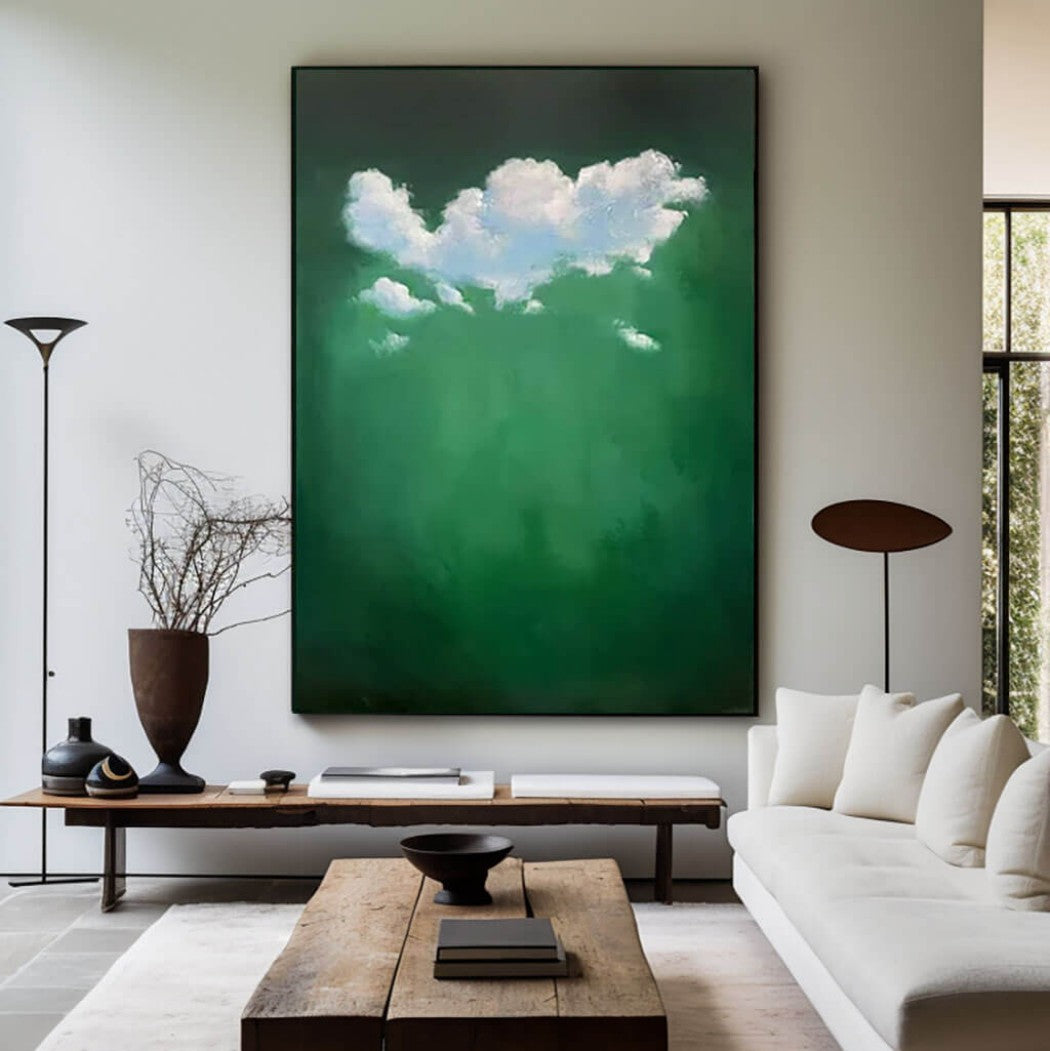Emerald Gloom – Abstract Cloud Hand-Painted Oil Painting