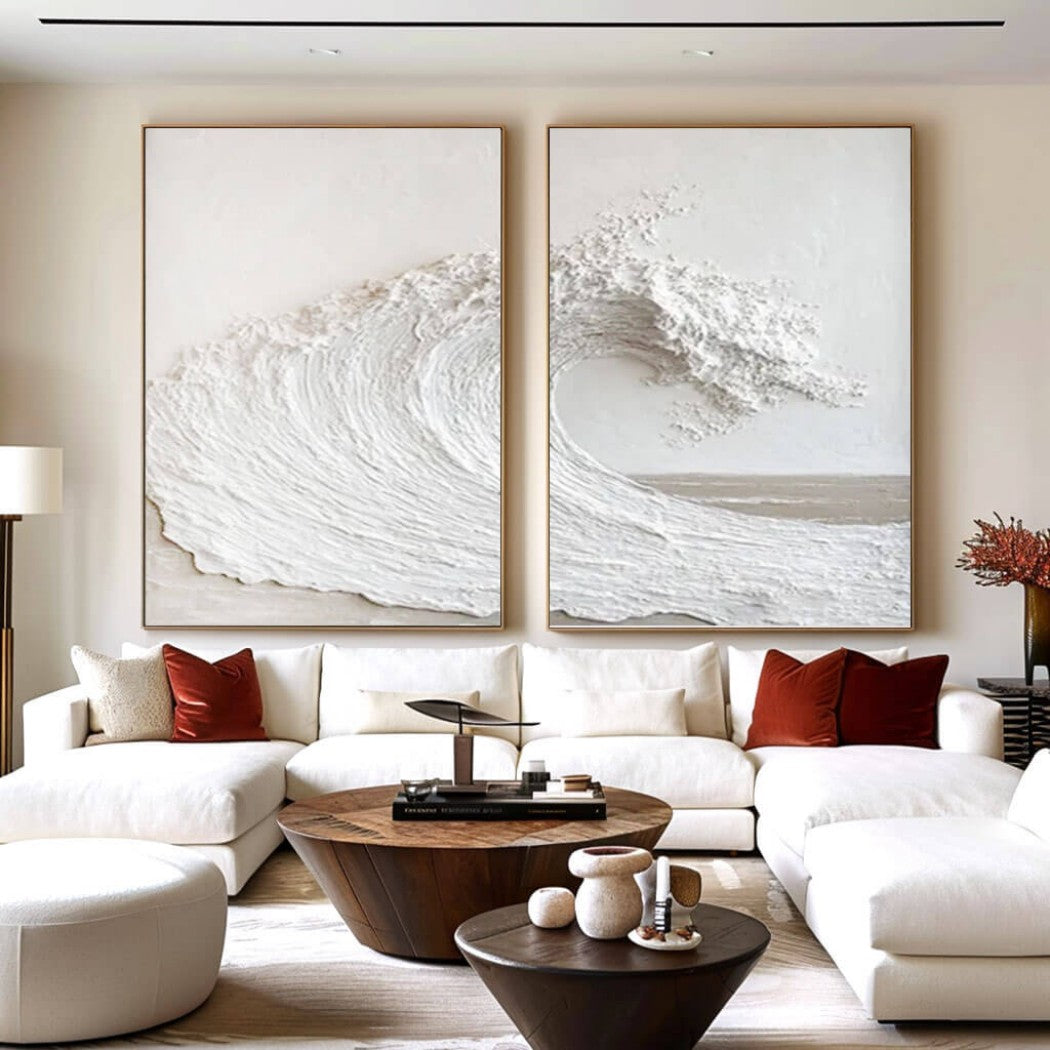 Foam Sculpture – Textured Wave Hand-Painted Diptych