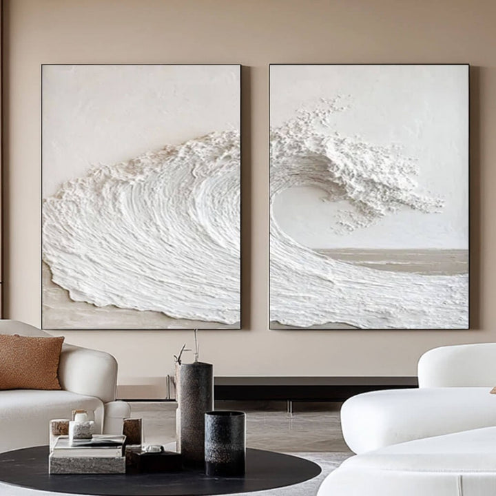 Foam Sculpture – Textured Wave Hand-Painted Diptych