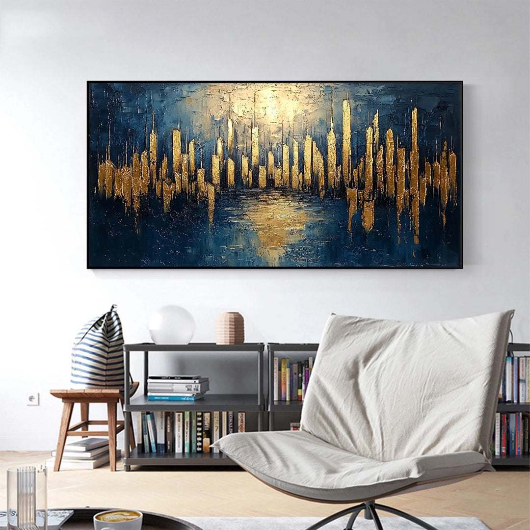 Gilded Skyline – Abstract Textured Hand-Painted Oil Painting