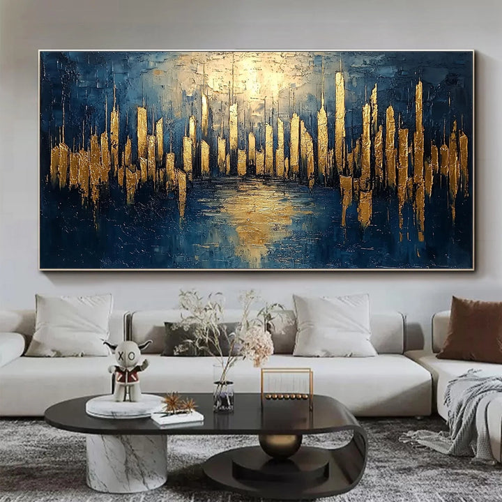 Gilded Skyline – Abstract Textured Hand-Painted Oil Painting