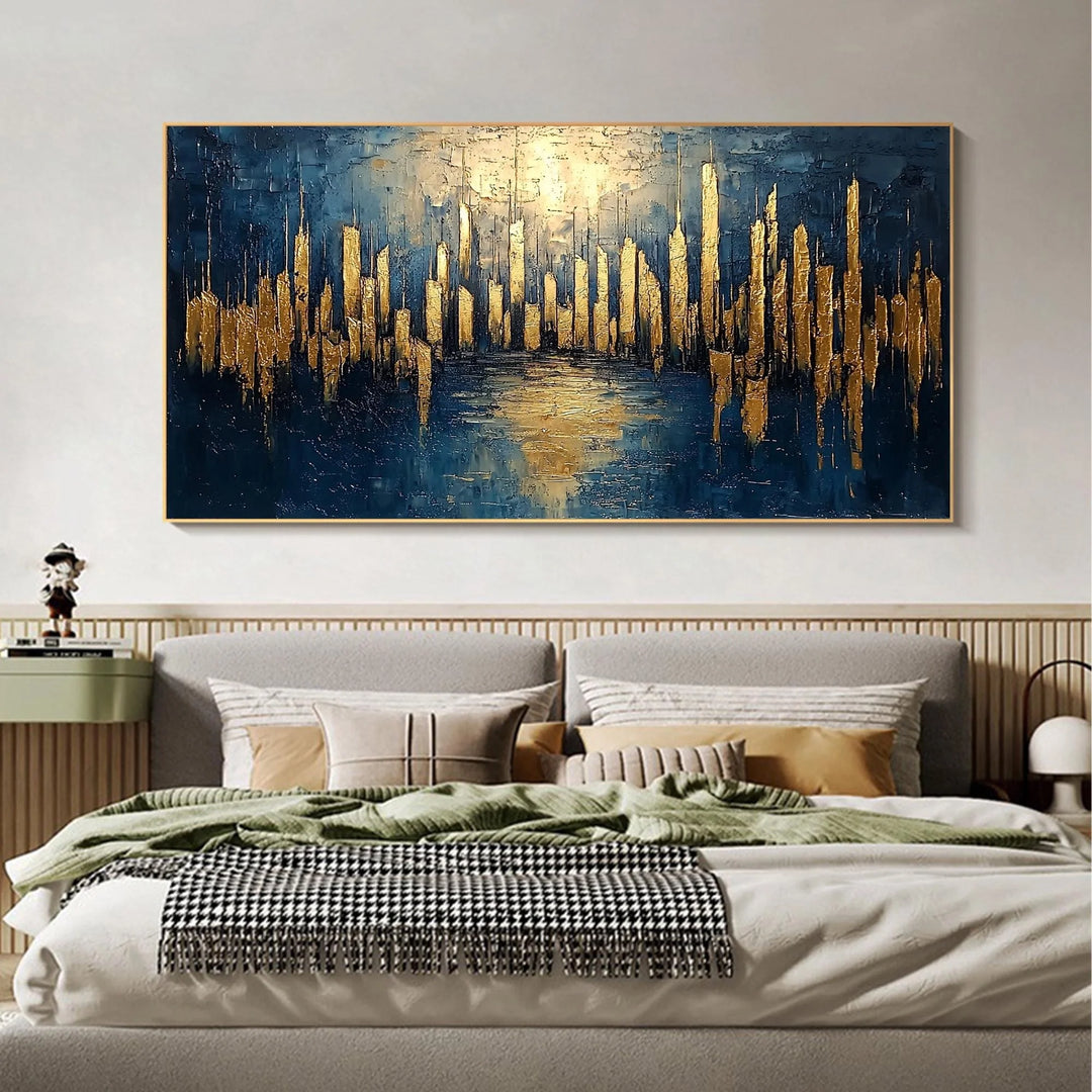 Gilded Skyline – Abstract Textured Hand-Painted Oil Painting