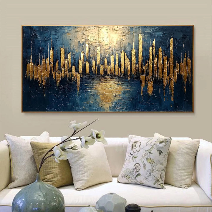 Gilded Skyline – Abstract Textured Hand-Painted Oil Painting