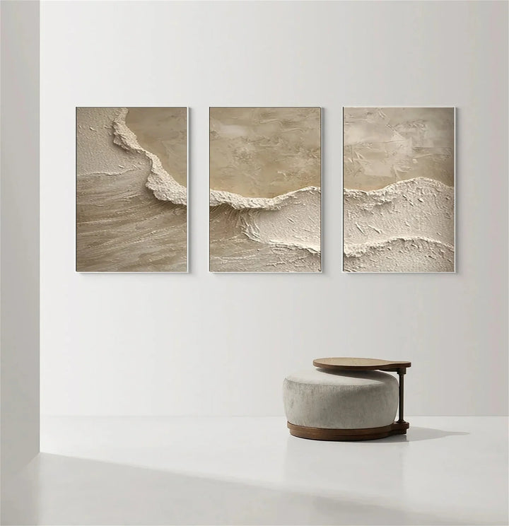Sandstone Wave - Beige Textured Triptych Wall Art