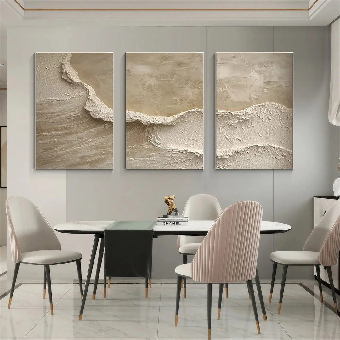 Sandstone Wave - Beige Textured Triptych Wall Art