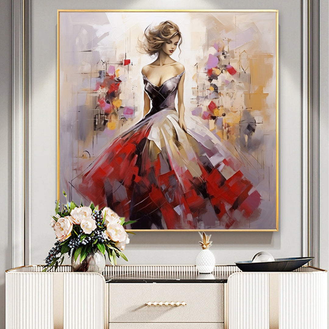 Scarlet Gala - Figurative Abstract Woman Painting