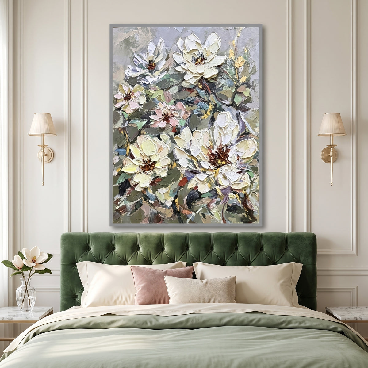 Ivory Blossom Vertical Art AA#3054