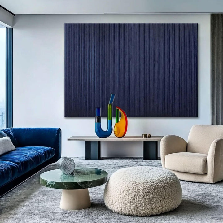 Midnight Pleat – Textured Indigo Hand-Painted Oil Painting