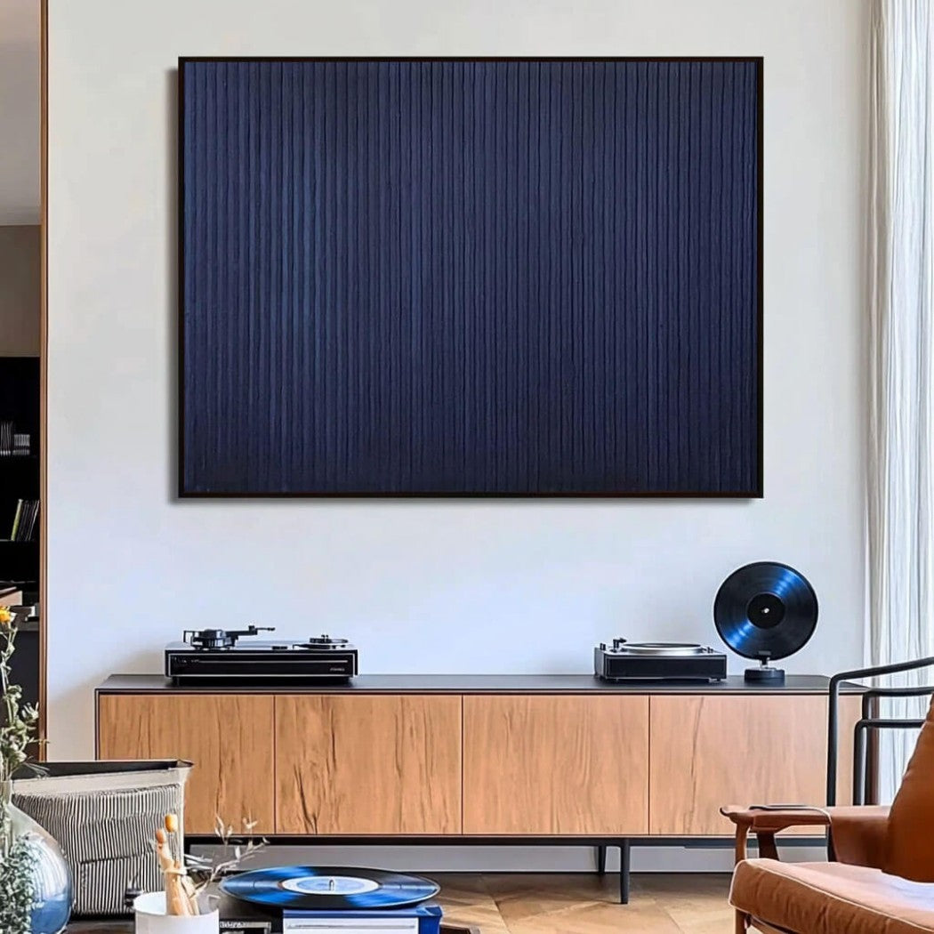 Midnight Pleat – Textured Indigo Hand-Painted Oil Painting