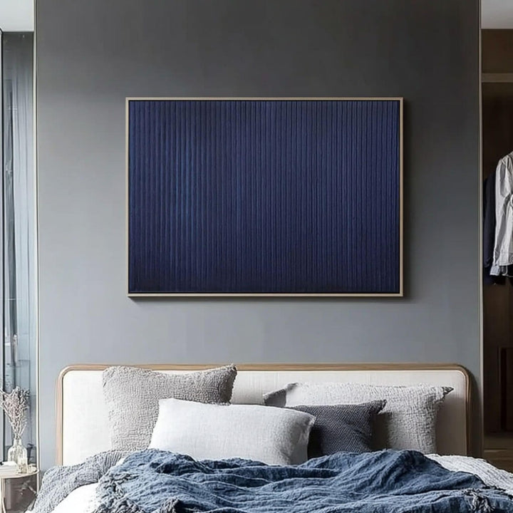 Midnight Pleat – Textured Indigo Hand-Painted Oil Painting