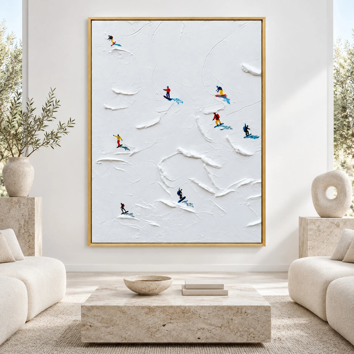 Minimal Vertical Skiers Oil Painting – SK#0927