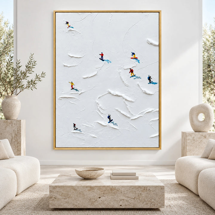 Minimal Vertical Skiers Oil Painting – SK