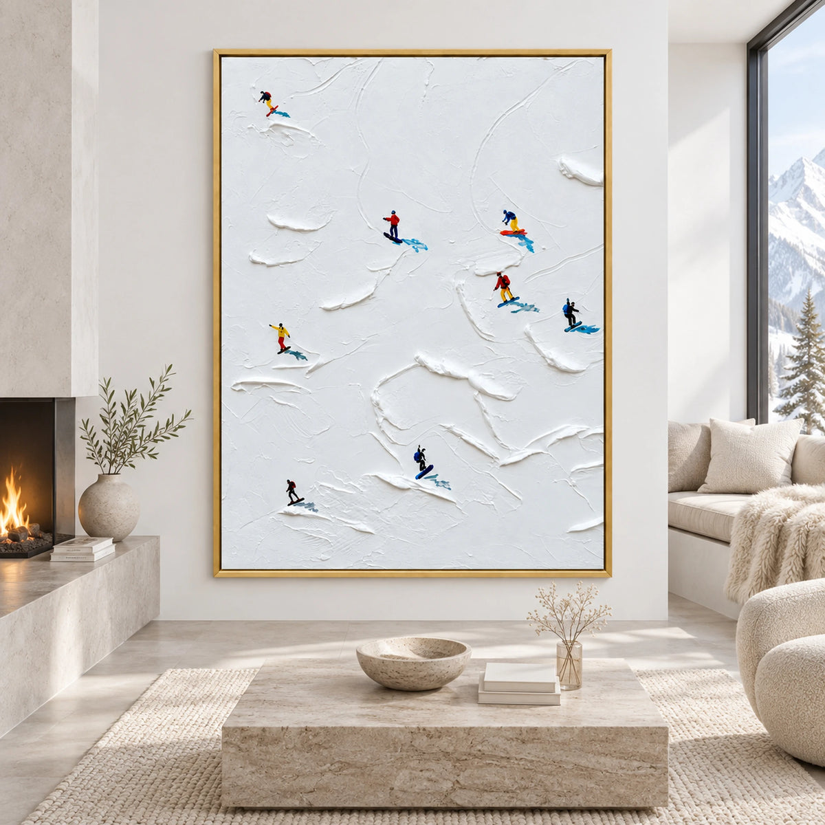 Minimal Vertical Skiers Oil Painting – SK#0927