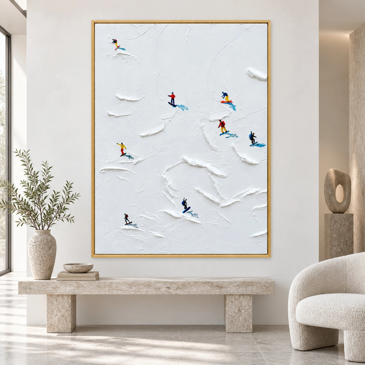 Minimal Vertical Skiers Oil Painting – SK#0927