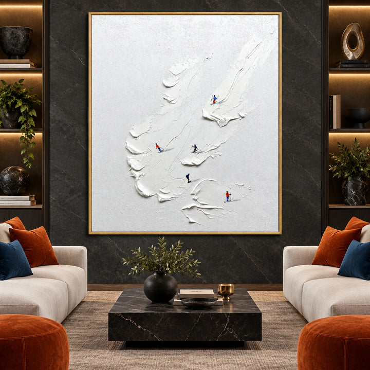 Minimal White Skiers Oil Painting – SK