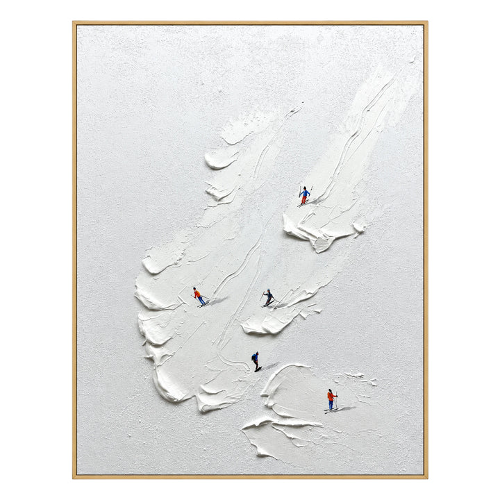 Minimal White Skiers Oil Painting – SK