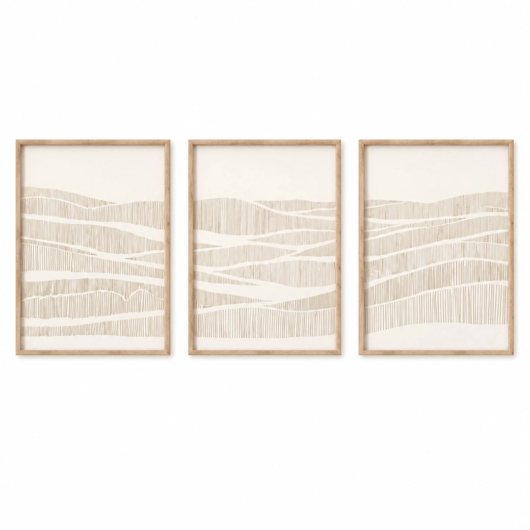 Neutral Wavy Line Abstract Wall Art Triptych – TP