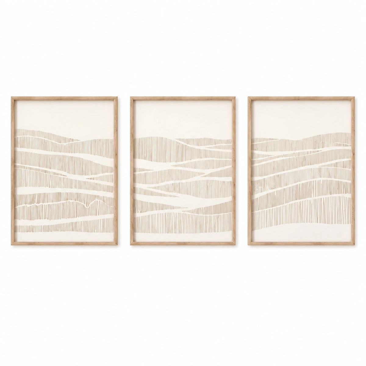 Neutral Wavy Line Abstract Wall Art Triptych – TP#1416