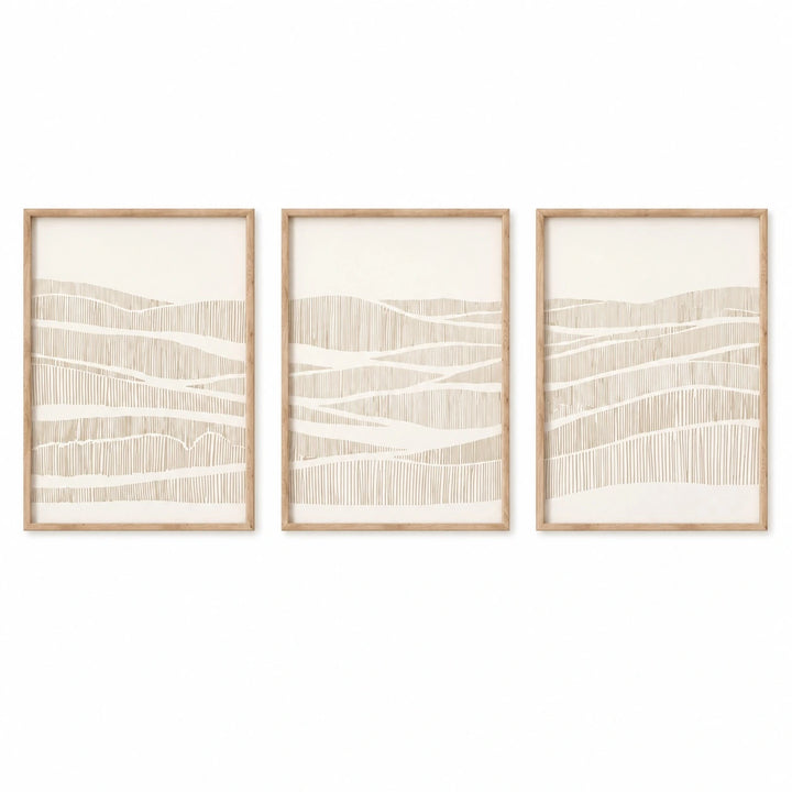 Neutral Wavy Line Abstract Wall Art Triptych – TP