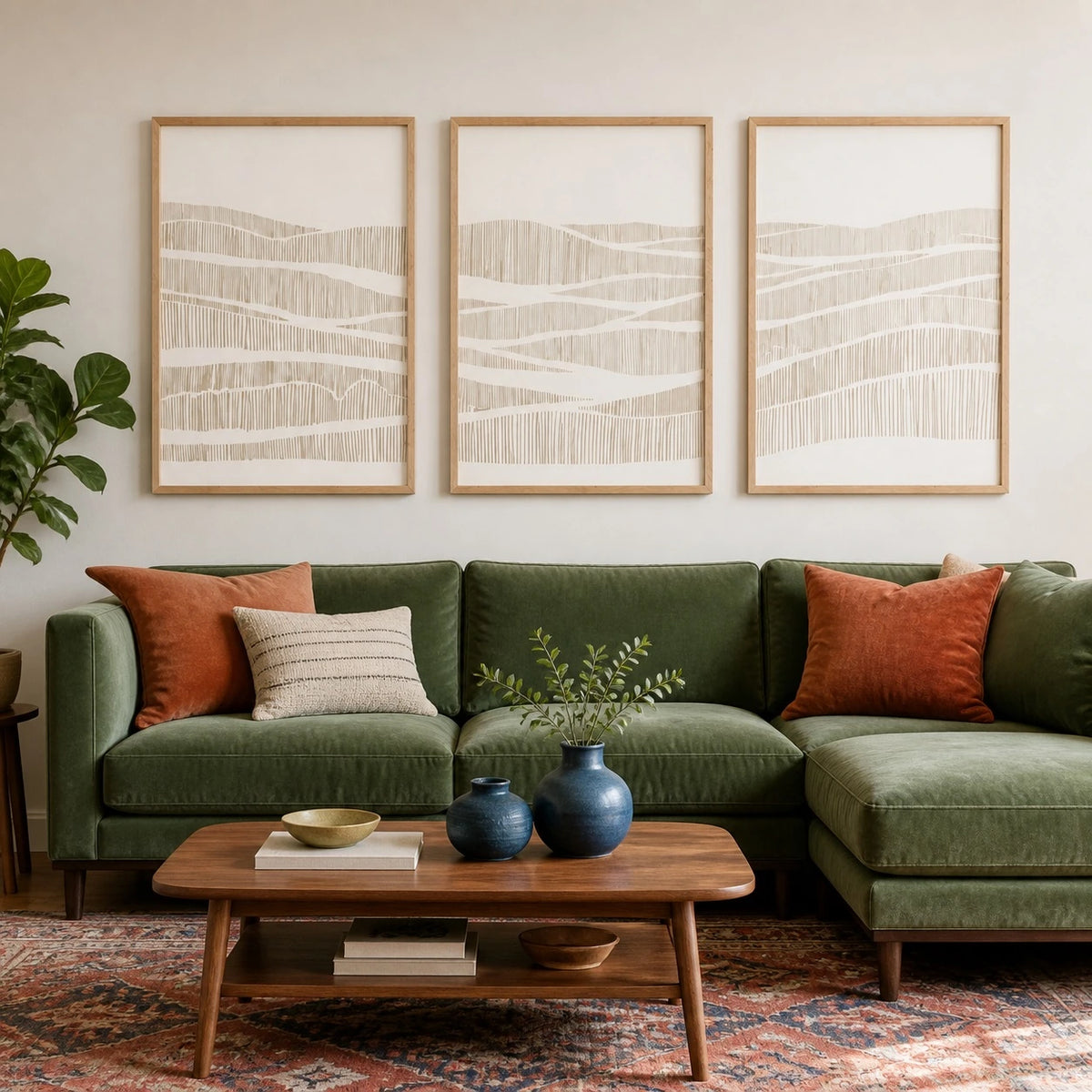 Neutral Wavy Line Abstract Wall Art Triptych – TP#1416