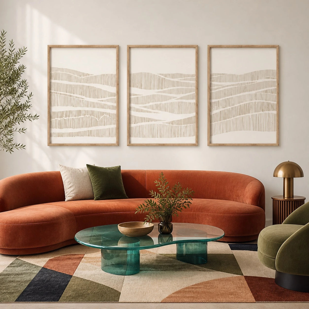 Neutral Wavy Line Abstract Wall Art Triptych – TP#1416
