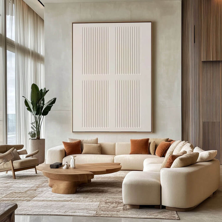 Quad Grid Relief – Minimalist Hand-Painted Oil Painting