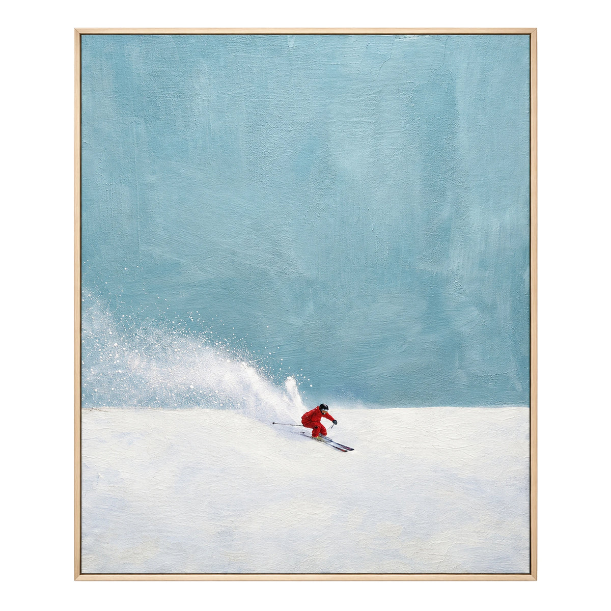Minimalist Red Skier Oil Painting – SK#0901