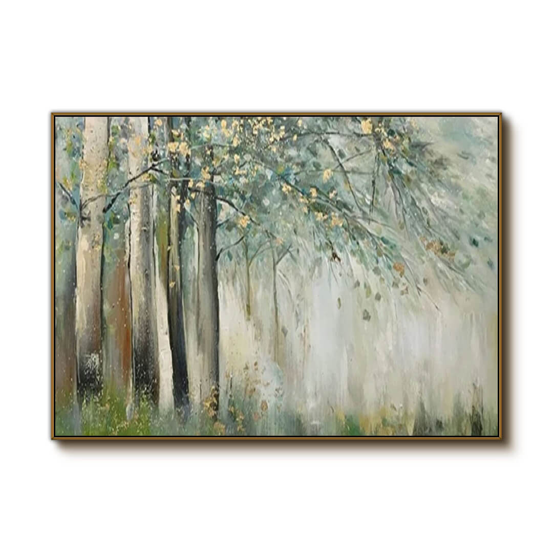 Misty Grove – Gold Leaf Forest Hand-Painted Oil Painting