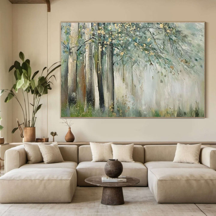 Misty Grove – Gold Leaf Forest Hand-Painted Oil Painting