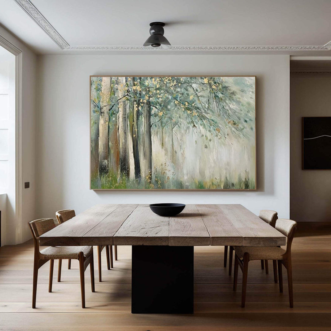 Misty Grove – Gold Leaf Forest Hand-Painted Oil Painting