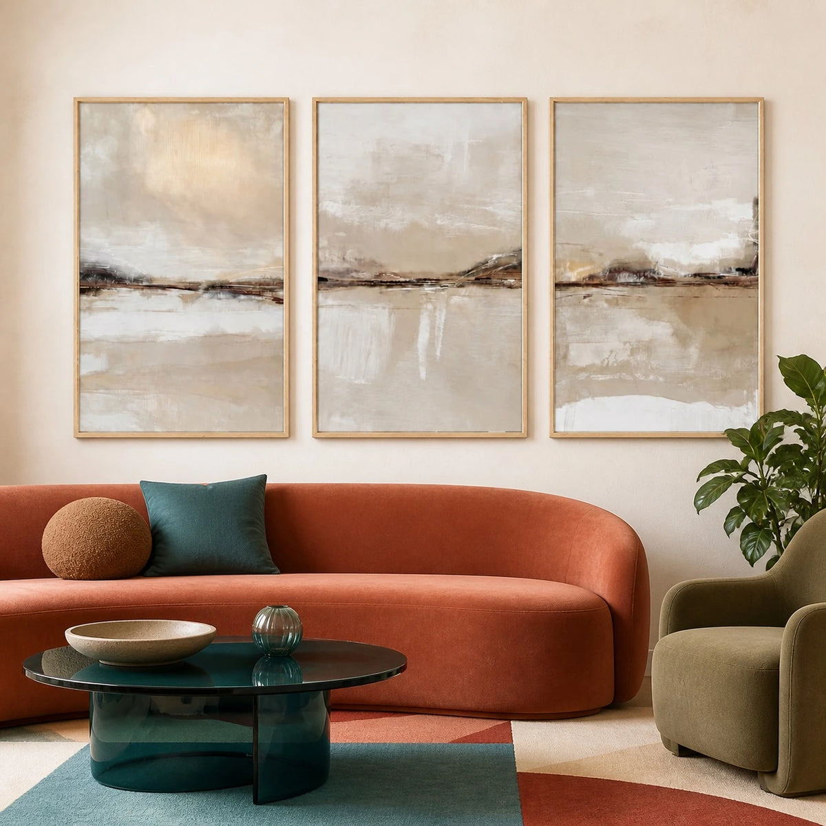 Modern Neutral Pastel Japandi Abstract Triptych – TP#1403
