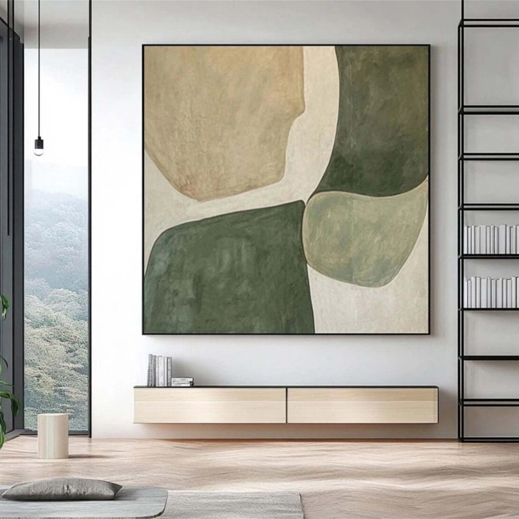 Mossy Alignment – Abstract Hand-Painted Oil Painting