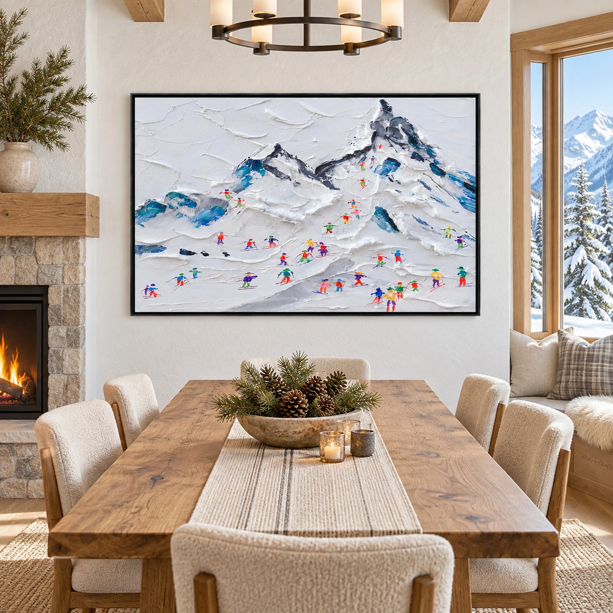 Mountain Resort Skiers Oil Painting – SK#0941