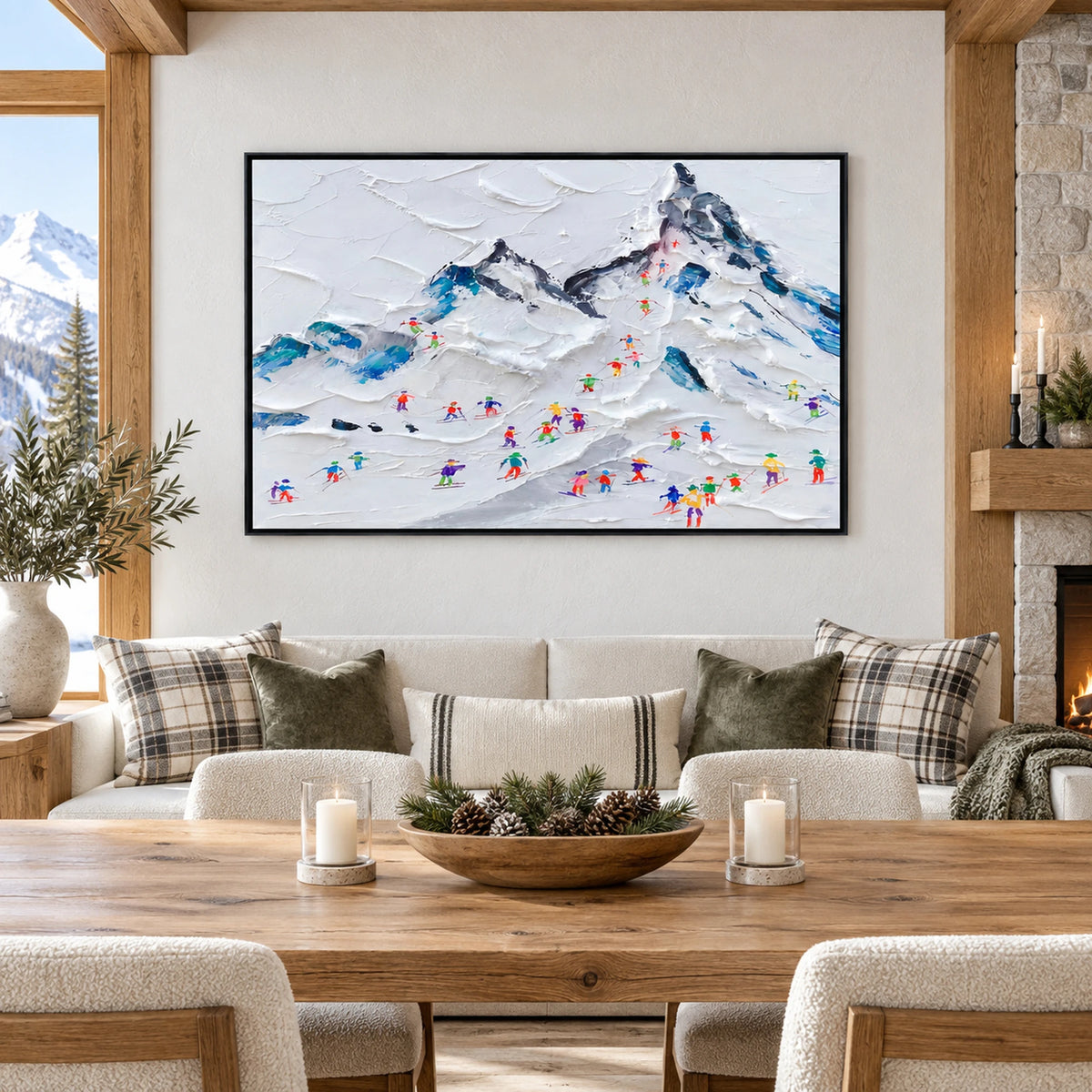 Mountain Resort Skiers Oil Painting – SK#0941