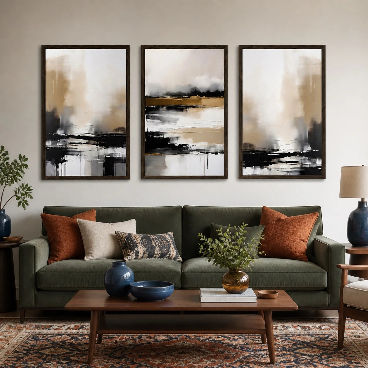 Neutral Abstract Brushstroke Wall Art Triptych – TP#1406