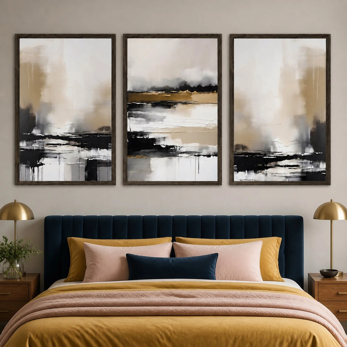 Neutral Abstract Brushstroke Wall Art Triptych – TP#1406