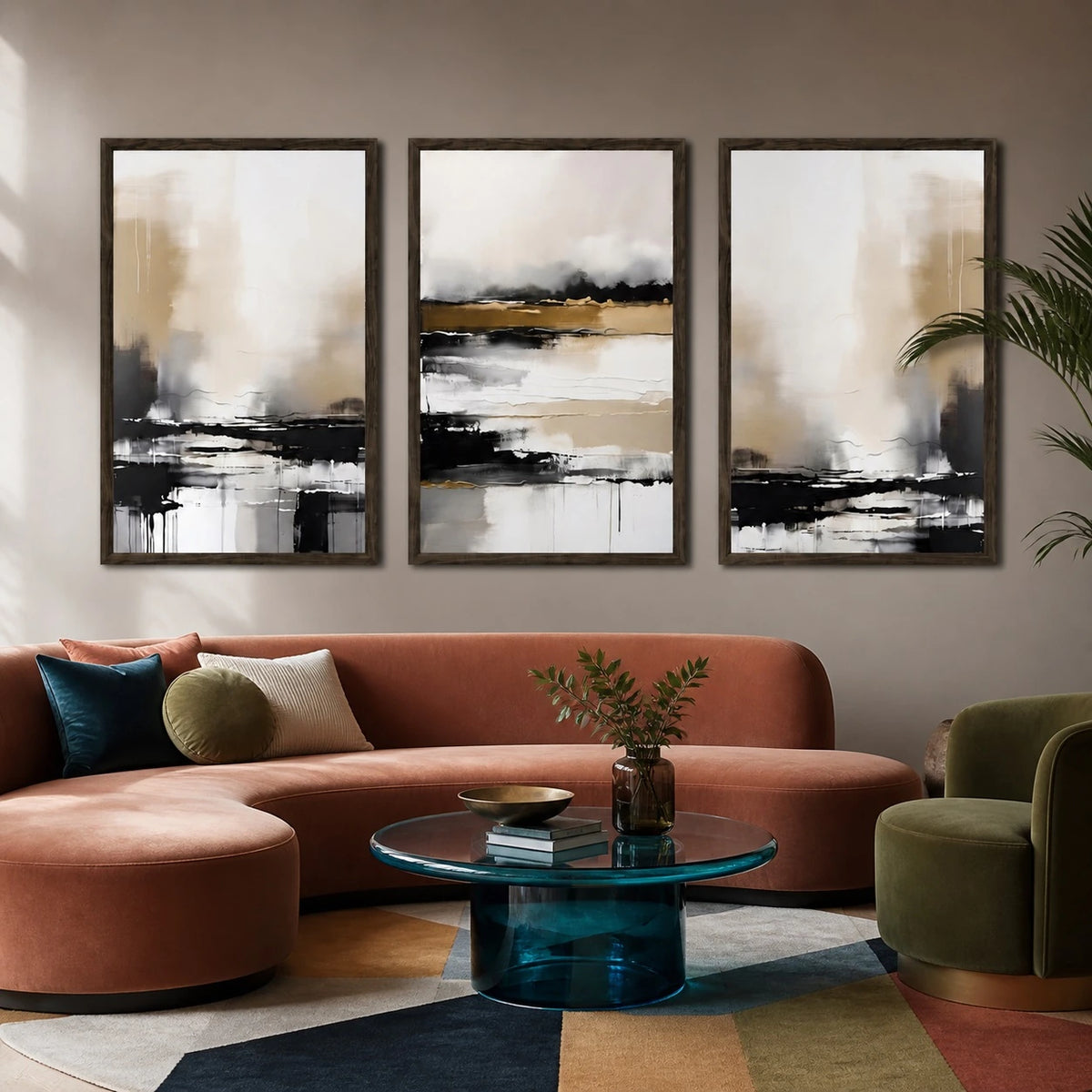 Neutral Abstract Brushstroke Wall Art Triptych – TP#1406