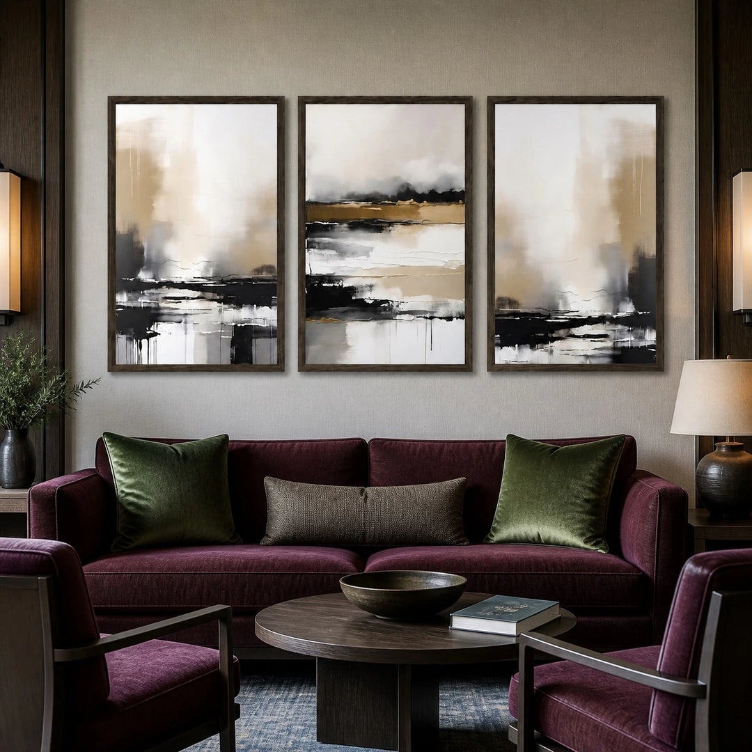 Neutral Abstract Brushstroke Wall Art Triptych – TP