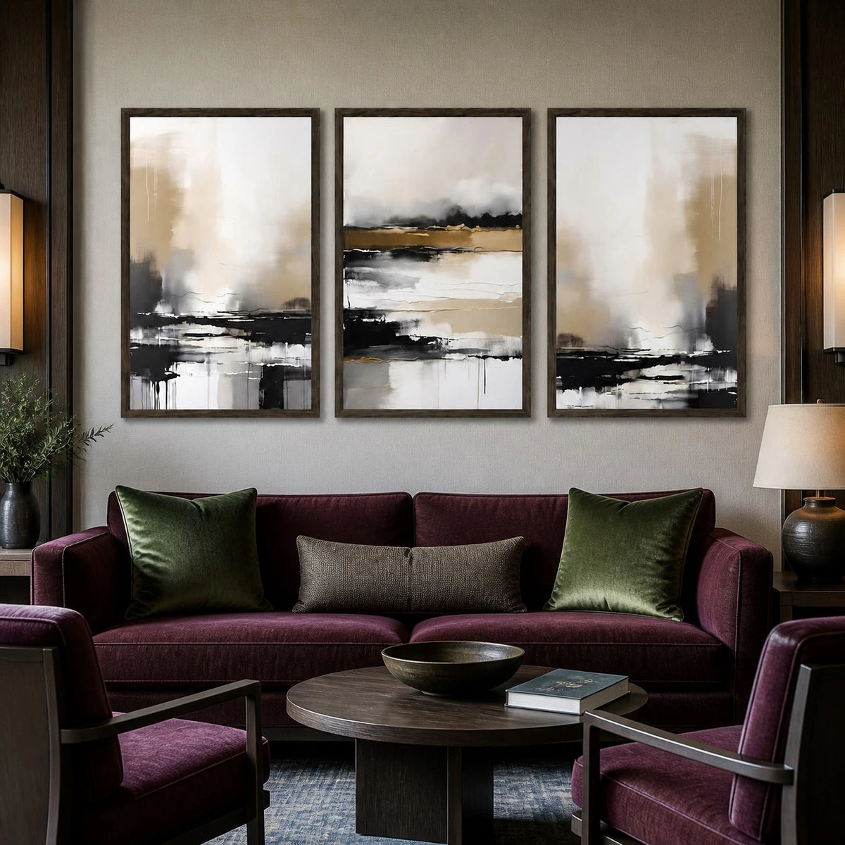 Neutral Abstract Brushstroke Wall Art Triptych – TP#1406