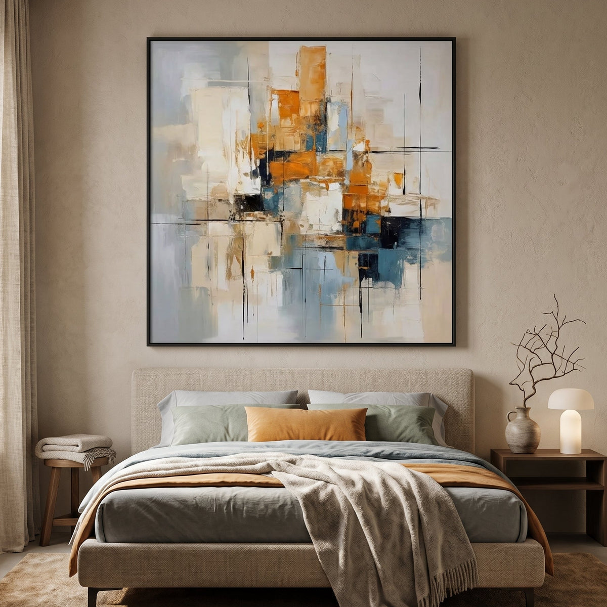 Neutral Abstract Canvas AA#3044 — Existing room preview room preview