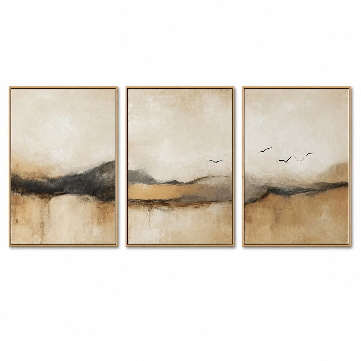 Neutral Wabi Sabi Abstract Oil Painting Triptych – TP#1408