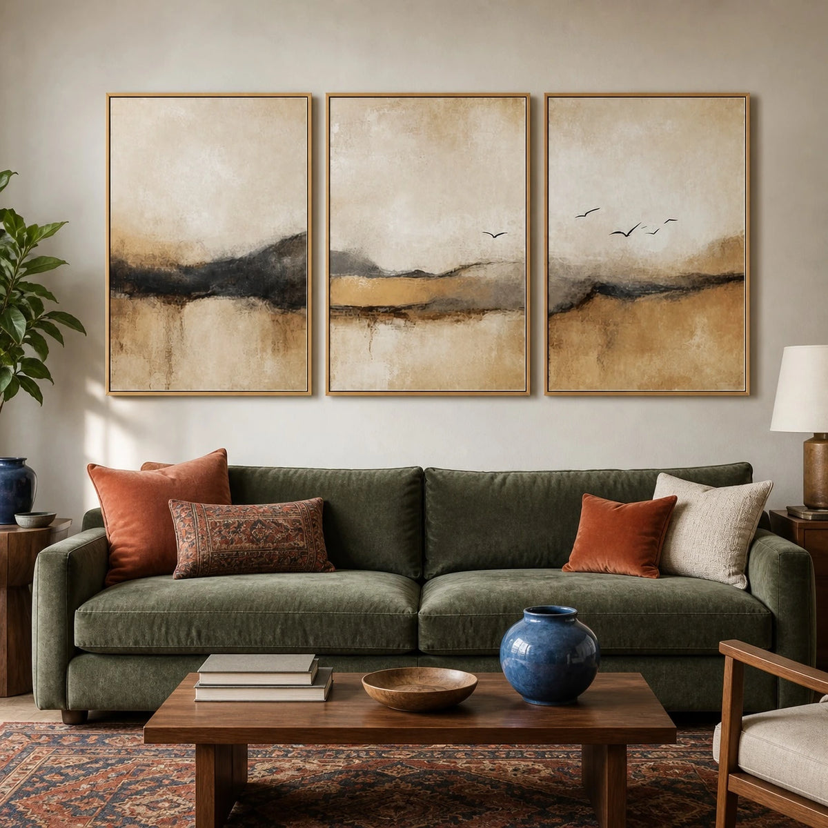 Neutral Wabi Sabi Abstract Oil Painting Triptych – TP#1408