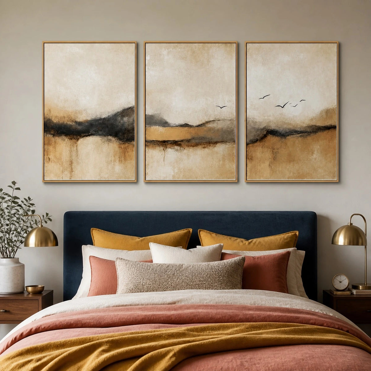 Neutral Wabi Sabi Abstract Oil Painting Triptych – TP#1408